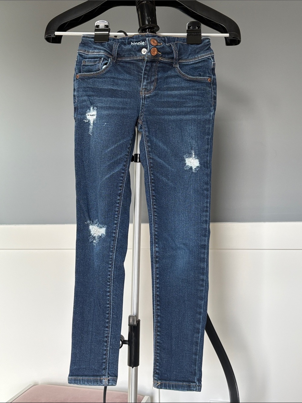 Kids Distressed Slim Jeans in Medium Blue - KINDLEI